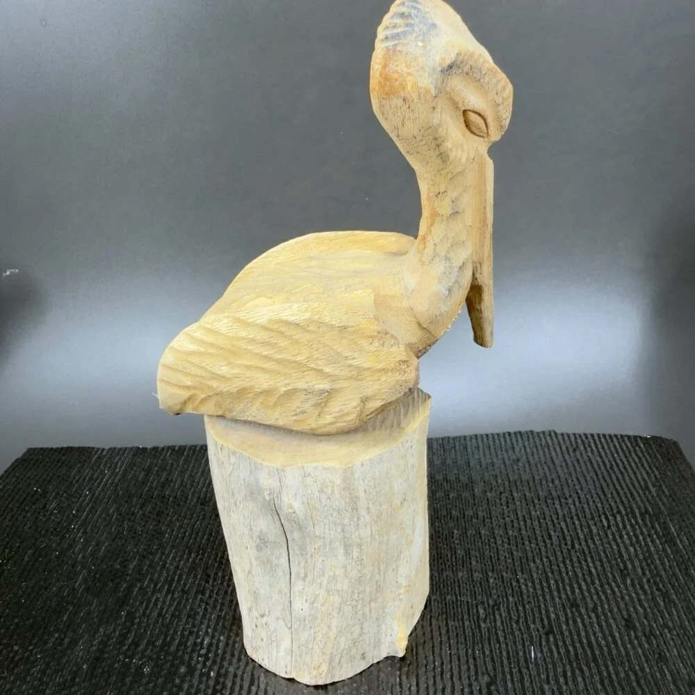 Vintage Hand Made Wooden Pelican Bird‎ Figurine Decor Hand Carved Figure VTG